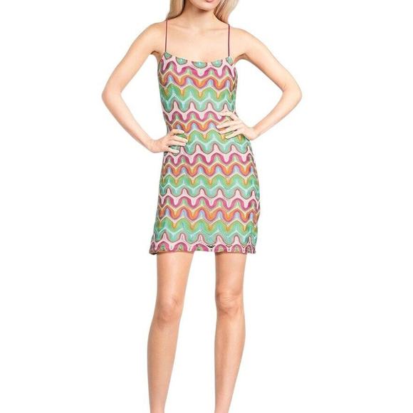 Gianni Bini GB Miss Mini Dress Crochet Spaghetti Strap Colorful Boho Party Sz XL - Picture 1 of 11